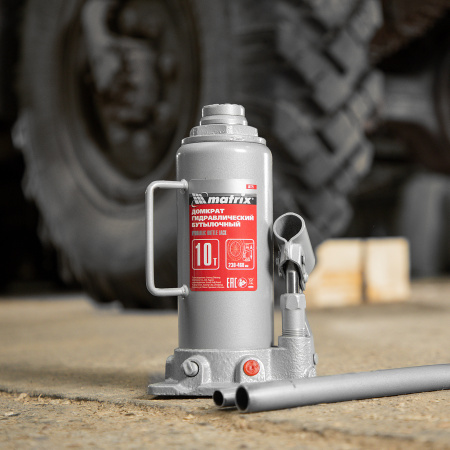Домкрат гидравлический бутылочный, 10 т, высота подъема 230-460 мм Matrix цена