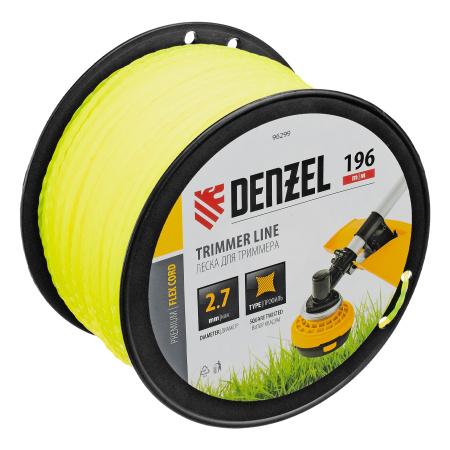 Леска для триммера витой квадрат, 2,7мм х 196м, на DIN катушке FLEX CORD Denzel цена