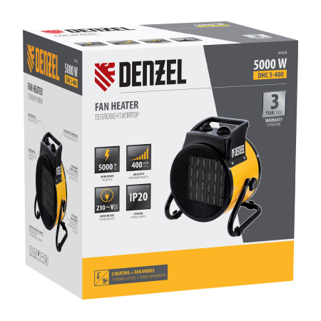 Тепловая пушка, керамический нагреватель (тепловентилятор) DHC 5-400, 230 В, 0.04/3/5 кВт Denzel