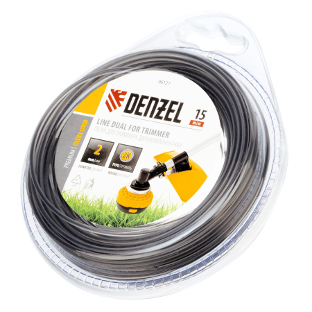 Леска для триммера, двухкомпонентная круглая 2 мм, 15 м Extra cord Denzel цена