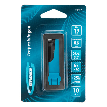 Лезвия, 19 мм, SK2 Black, трапециевидные, выдвижной пластиковый пенал, 10 шт. Gross