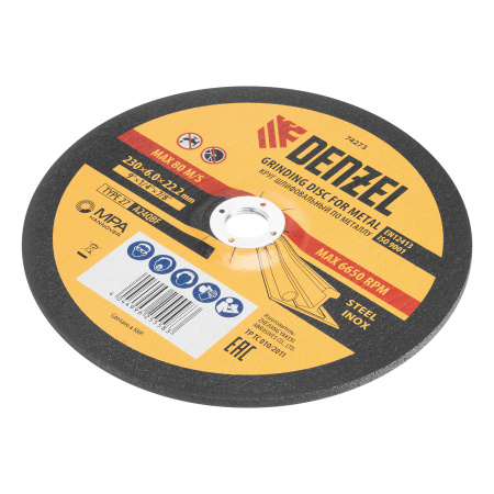 Круг шлифовальный по металлу, 230 х 6,0 х 22,2 мм, A24QBF// Denzel