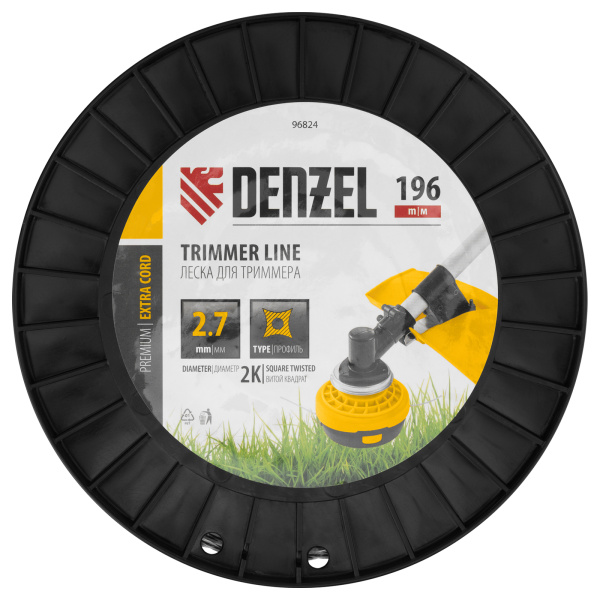 Леска для триммера двухкомпонентная витой квадрат, 2,7мм х 196м, на DIN катушке EXTRA CORD Denzel цена
