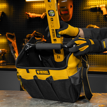 Переноска для инструмента, 260х240х300 мм, 22 кармана, наплечный ремень Denzel цена