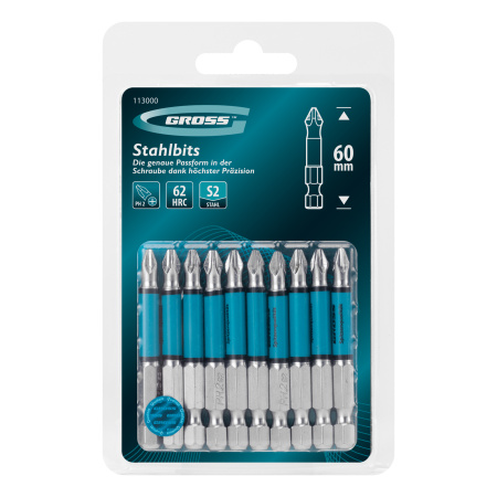 Бита PH2х60мм, сталь S2, кругл., 10 шт. Gross