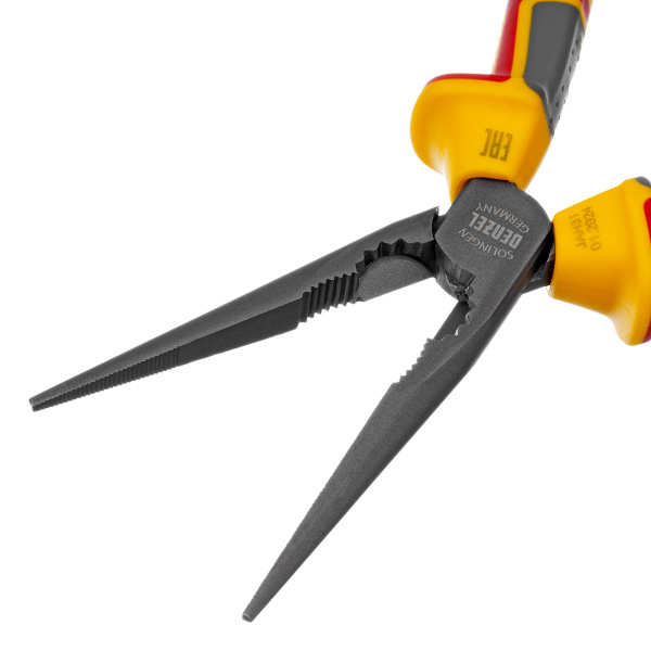 Длинногубцы прямые, диэлектрические рукоятки до 1000 В, трехкомпонентные рукоятки, 205мм Denzel