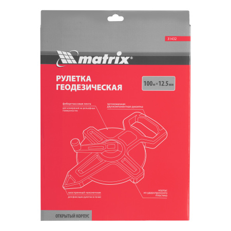 Рулетка геодезическая 100 м х 12,5 мм, открытый корпус, фиберглассовая лента Matrix цена