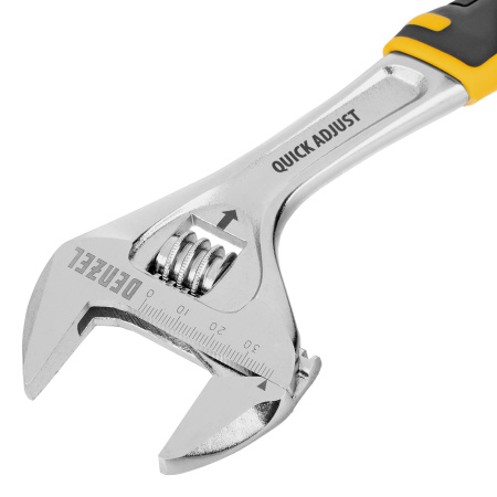 Ключ разводной, 250 мм (раскрытие до 38 мм), CrV, с быстрым сбросом, кованый, TPR рукоятка Denzel