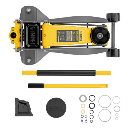Домкрат гидравлический подкатной, 3 т, 125-470 мм, быстрый подъем, проф. Denzel цена