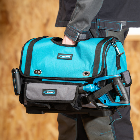 Переноска для инструмента, 400х225х300мм, пластиковое дно, наплечный ремень Gross цена