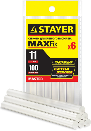 STAYER Cristal прозрачные универсальные клеевые стержни, d 11 мм х 100 мм 6 шт. 60 г. 0682-H6