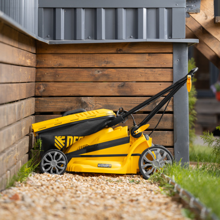 Газонокосилка электрическая GMC-2000, шир. 44см, 2000 Вт, 6 уров., травосб. 45 л Denzel цена