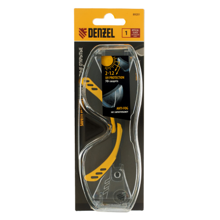 Очки защитные открытые, поликарбонатные, увеличенная прозрачная линза,  регулируемые дужки Denzel цена