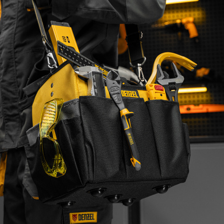 Переноска для инструмента, 260х240х300 мм, 22 кармана, наплечный ремень Denzel цена
