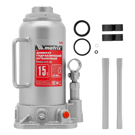 Домкрат гидравлический бутылочный, 15 т, высота подъема 230-460 мм Matrix цена