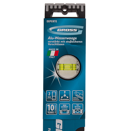 Уровень алюминиевый, 400 мм, усиленный с ударопрочными заглушками, 3 глазка Gross цена