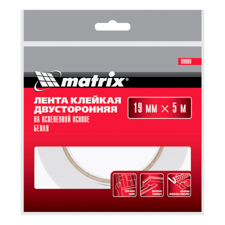 Лента клейкая на вспененной основе, двусторонняя белая 19 мм х 5 м Matrix цена