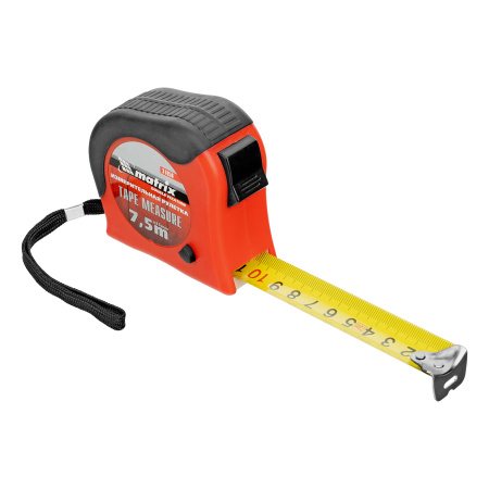 Рулетка Double fixation,7,5 м х 25 мм,обрезиненный корпус,двойная плавная фиксация Matrix цена