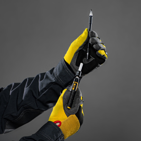 Отвертка с набором бит и торцевых головок для точных работ, гибкий привод, 48 шт, CrMo Denzel