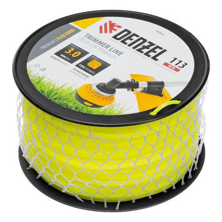Леска для триммера зубчатый квадрат, 3,0мм х 113м, на DIN катушке FLEX CORD Denzel цена