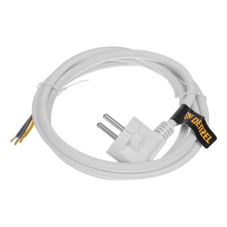 Шнур сетевой Energy Series, ПВС, 1,5 м, 3 x 1,5 мм, с неразборной вилкой, белый, Denzel цена