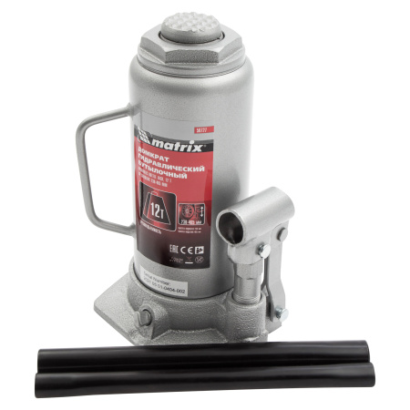 Домкрат гидравлический бутылочный, 12 т, высота подъема 230-465 мм Matrix цена
