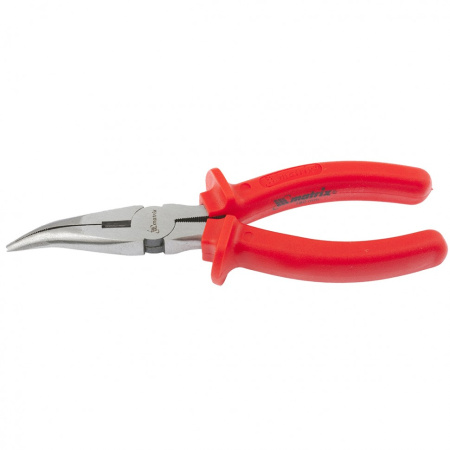 Длинногубцы изогнутые Econom, 160 мм, шлифованные, пластмассовые рукоятки Matrix