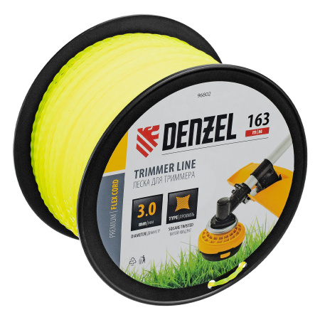 Леска для триммера витой квадрат, 3,0мм х 163м, на DIN катушке FLEX CORD Denzel цена