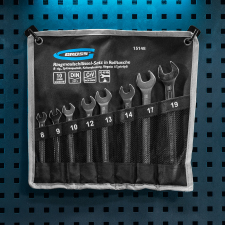 Набор ключей комбинированных 8-19 мм, 8 шт, CrV, холодный штамп Gross