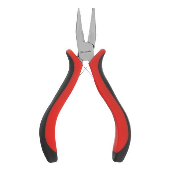 Длинногубцы прямые Mini, 130 мм, никелированные, авторазжим, двухкомпонентные рукоятки Matrix
