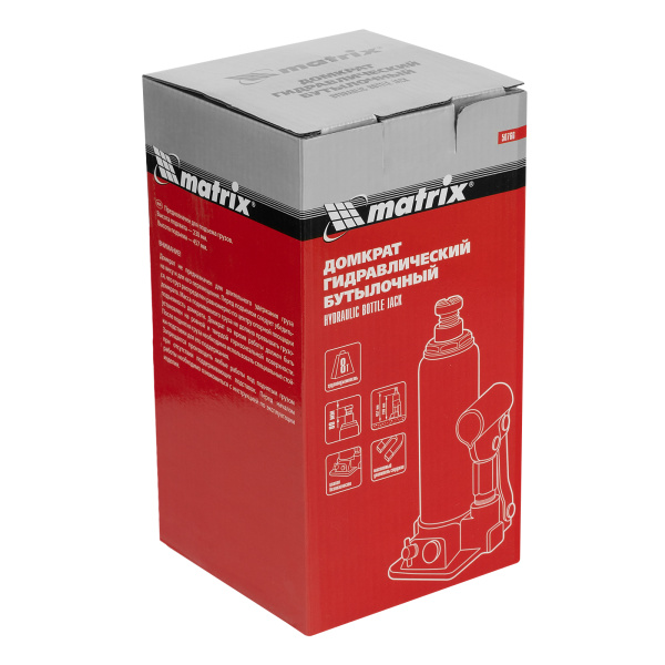Домкрат гидравлический бутылочный, 8 т, h подъема 230-457 мм Matrix цена