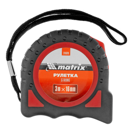 Рулетка Strong,3 м х 16 мм,обрезиненный корпус Matrix цена