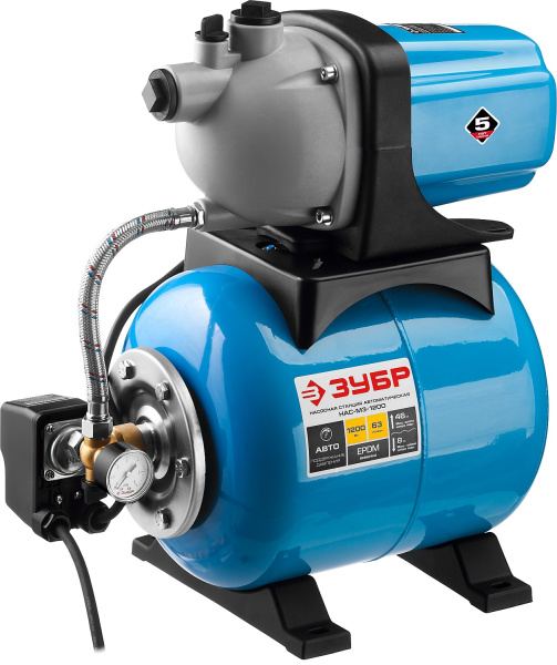 Станция насосная ЗУБР ″Мастер″ М3 автоматическая, 1200 Вт, пропускная способность 63 л/мин, напор 46 м, бак 20 л НАС-М3-1200