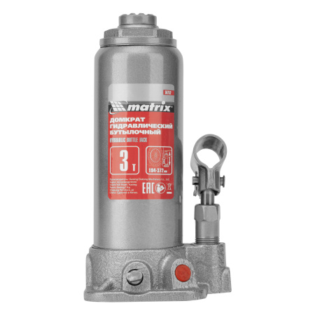 Домкрат гидравлический бутылочный, 3 т, высота подъема 194-372 мм, в пластиковый кейсе Matrix цена