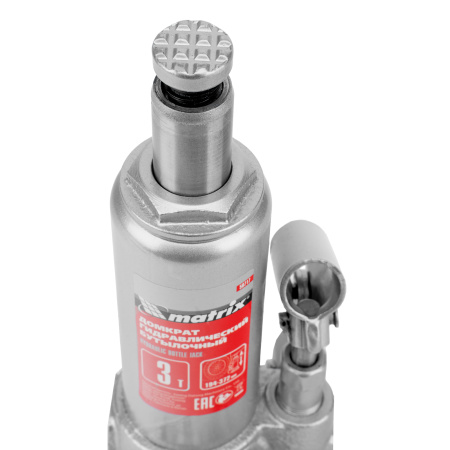 Домкрат гидравлический бутылочный, 3 т, высота подъема 194-372 мм Matrix цена