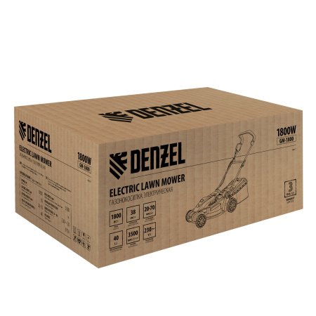 Газонокосилка электрическая GM-1800, 1800 Вт, шир. 38 см, 6 уров., травосб. 40 л. Denzel цена