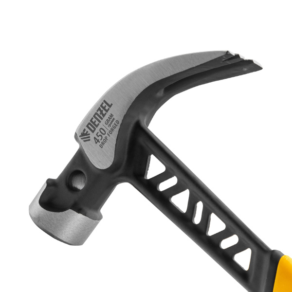 Молоток-гвоздодер 450 г, цельнокованый,боек с магнитом, двухкомп. обрезин. рук-ка Denzel