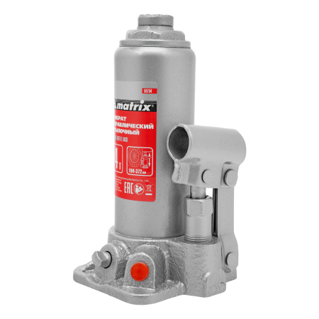 Домкрат гидравлический бутылочный, 4 т, высота подъема 194-372 мм, в пластиковый кейсе Matrix цена