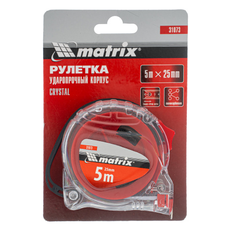 Рулетка Crystal,5 м х 25 мм,корпус из поликарбоната Matrix цена