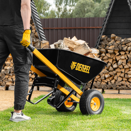 Тачка строительная, усиленная, объем 140 л, 250 кг, двухколесная, колесо 15х6.00-6 Denzel цена