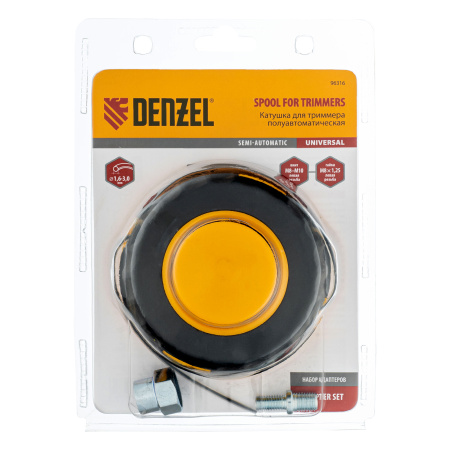 Катушка универсальная триммерная, гайка М10 х 1.25, гайка М8, винт М8-М10, левая резьба, шаг 1.25 мм Denzel цена