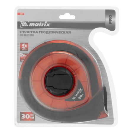 Рулетка геодезическая 30 м х 15 мм, закрытый корпус, фибергласовая лента, двусторонняя шкала, Pro Matrix цена