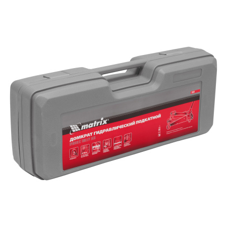 Домкрат гидравлический подкатной, 2 т, высота подъема 135-385 мм, в пластиковый кейсе Matrix цена