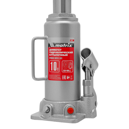 Домкрат гидравлический бутылочный, 10 т, высота подъема 230-460 мм Matrix цена