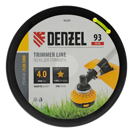 Леска для триммера звезда, 4,0мм х 93м, на DIN катушке FLEX CORD Denzel цена