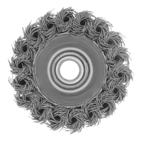 Щетка для УШМ, 75 мм, "Чашка", крученая нержавеющая проволока 0.5 мм, М14 Denzel