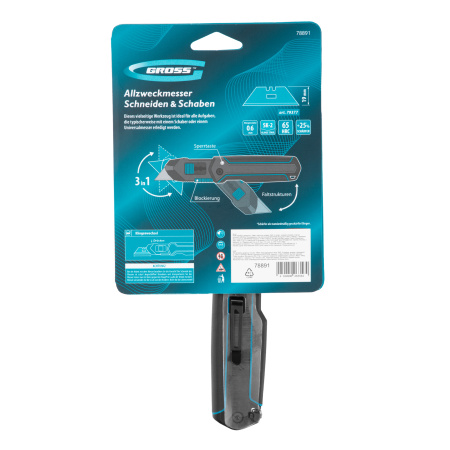 Нож-скребок складной, 19мм, сменное лезвие, SK2, 5 запас. лезвий, алюмин. корпус, клипса GROSS