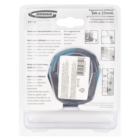 Рулетка "Schlagfest",5 м x 25 мм,магнитный обрезиненный зацеп,двусторонняя шкала,Нейлоновое покрытие,автоматическая фиксация Gross цена