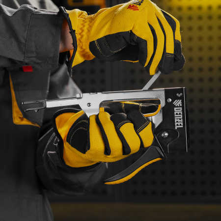 Степлер металлический, скобы в комплекте, 2К рукоятка, тип 53, 6-10 мм Denzel цена