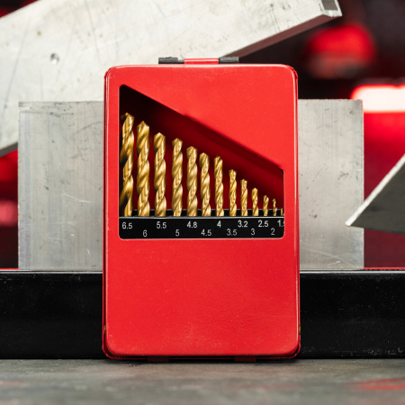 Набор нитридтитан. сверл по металлу, 1.5-6.5 мм (через 0.5 мм+3.2мм 4.8 мм) НSS 13 шт Matrix